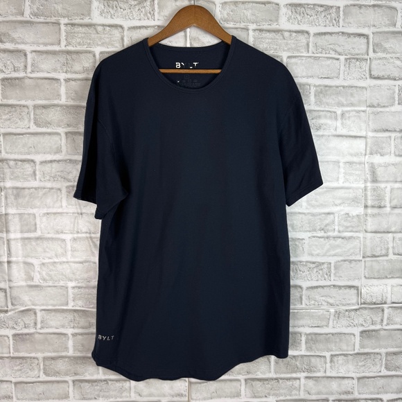 BYLT Premium Drop Cut Short Sleeve Solid Navy Blue Crew Neck Shirt Mens XL - Picture 1 of 7